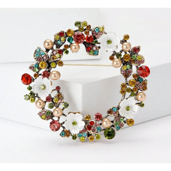 Rhinestone White Plum Blossom Wreath Brooch