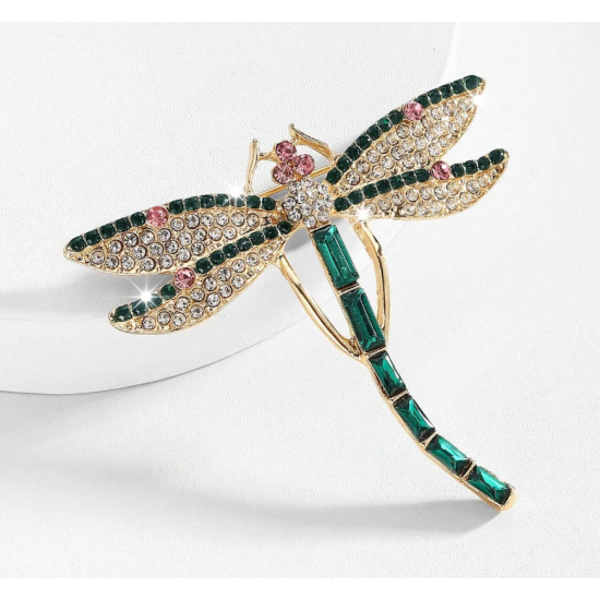 Alloy Crystal Studded Dragonfly Luxury Brooch