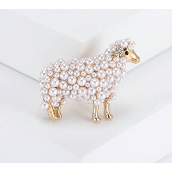 Alloy Pearl Sheep Brooch