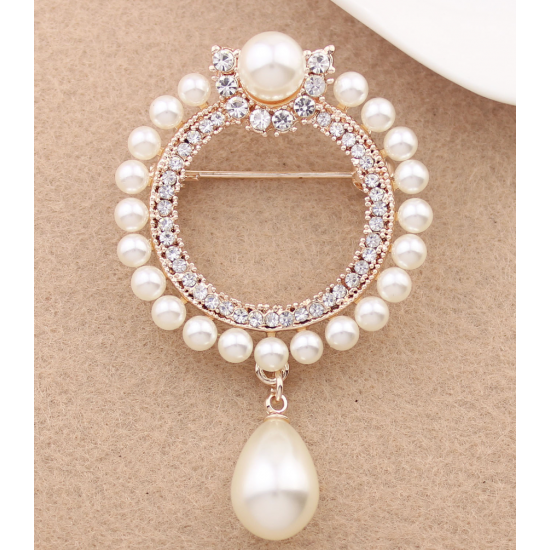 Rhinestone & Faux Pearl Decor Brooch